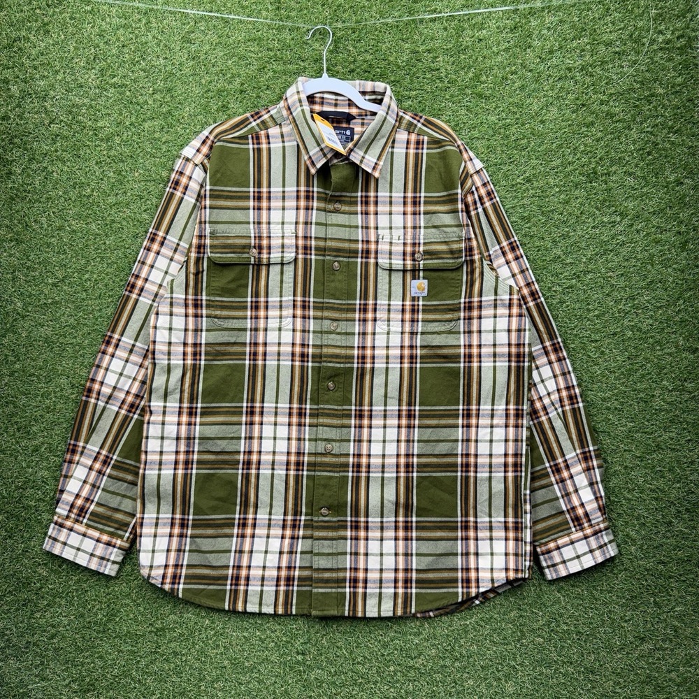 Carhartt Flannel Shirt Mens Large Loose Heavyweight Long Sleeve Workwear TW4451